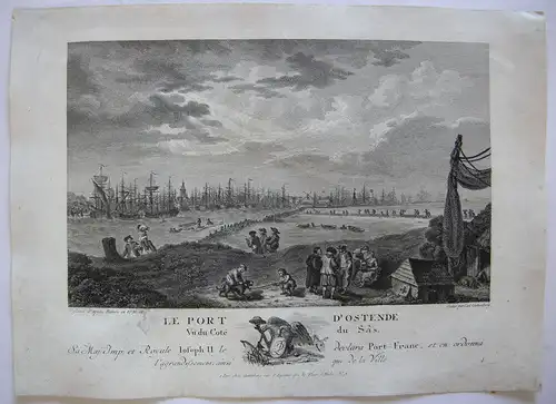 Carl Guttenberg Le Port d'Ostende Hafen Ostende Belge Orig Kupferstich 1781