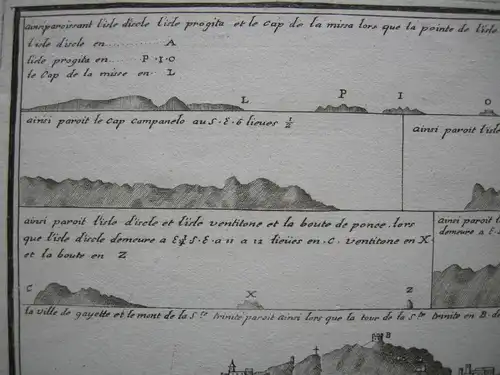 Küstenprofile zwi Italien und Korsika Orig Kupferstich Jacques Ayrouard 1730