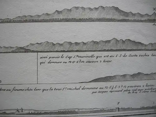 Küstenprofile zwi Italien und Korsika Orig Kupferstich Jacques Ayrouard 1730