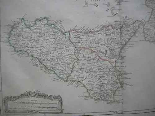 Italien Italia Apulia Sicilia Orig Kupferstich R. Vaugondy 1680 Napoli Malta