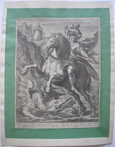 Jean Jenet (XVII. Jh.) Hl. Georg tötet den Drachen Orig Kupferstich 1640