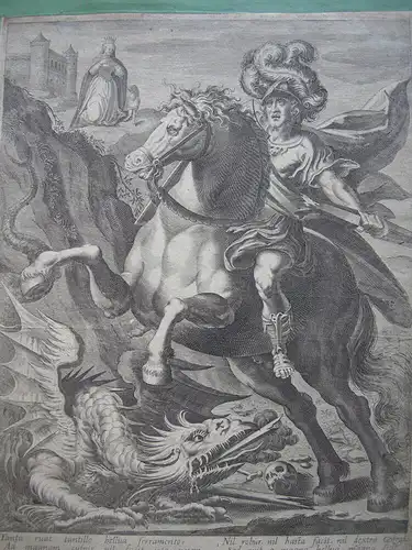 Jean Jenet (XVII. Jh.) Hl. Georg tötet den Drachen Orig Kupferstich 1640