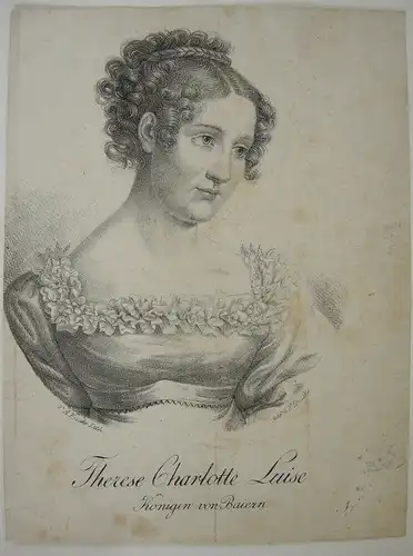 Therese Charlotte Luise Königin von Bayern (1792-1854) Portrait Lithografie 1830