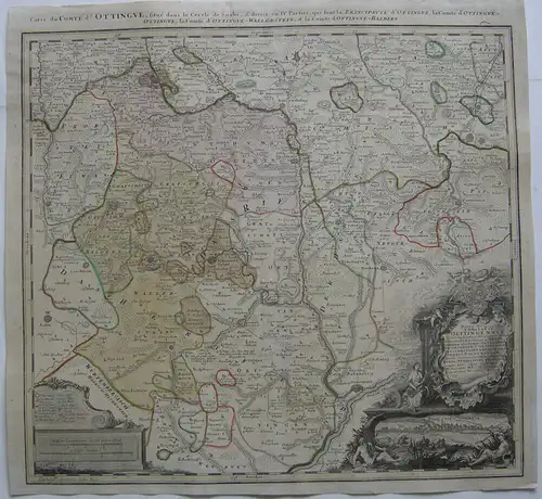 Grafschaft Oettingen Nördlingen altkolor Orig Kupferstichkarte Homann 1744