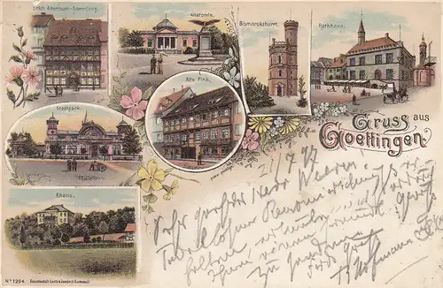 Ak Göttingen Alte Fink Anatomie Rathaus Stadtpark Rhons Altertum-Sammlg gel 1897