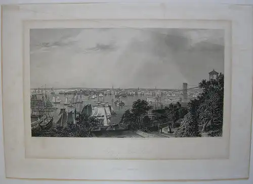 City of New York Ansicht from Brooklyn Heights Orig Stahlstich 1872 Hall USA