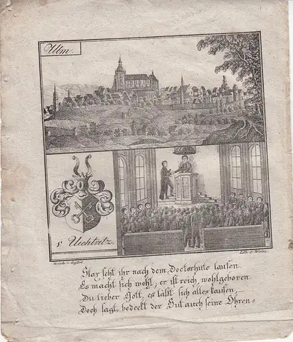 Ulm Baden Württemberg Orig. Lithografie Walde 1830 Zittauisches Tagebuch