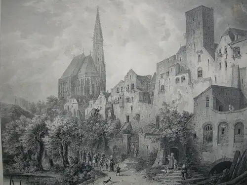 Neuötting Oberbayern Ansicht Orig Lithografie Borum nach D. Quaglio 1832