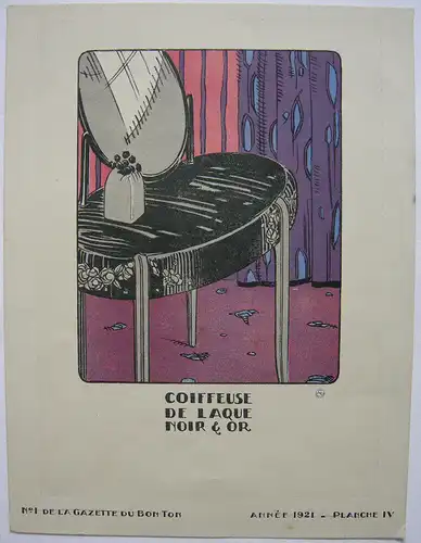 Frisiertisch schwarzer Lack Gold Pochoir Gazette de Bon Ton 1921 Mode ART DECO