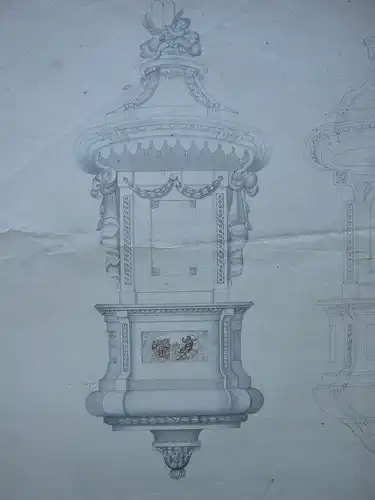 Architekturstudie Entwurf für eine Kanzel aquarellierte Tuschzeichnung 18. Jh