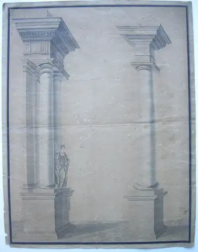 Architekturstudie antike Säulen Gebälk aquarellierte Tuschzeichnung 18. Jh
