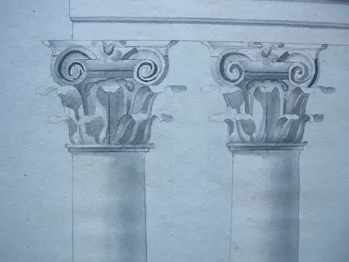 Römische Säulenordnung Berechnung Proportionen aquarell Tuschzeichnung 18. Jh