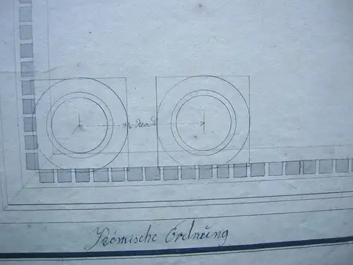 Römische Säulenordnung Berechnung Proportionen aquarell Tuschzeichnung 18. Jh