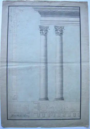 Korinthische Säulenordnung Berechnung Proportionen aquarell Tuschzeichnung 18. J
