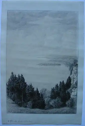 Karl Eyth (1877-1957) Blick auf Bodensee Lindau Bleistift-Zeichnung um 1920 sign