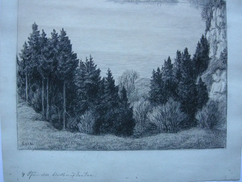 Karl Eyth (1877-1957) Blick auf Bodensee Lindau Bleistift-Zeichnung um 1920 sign 3