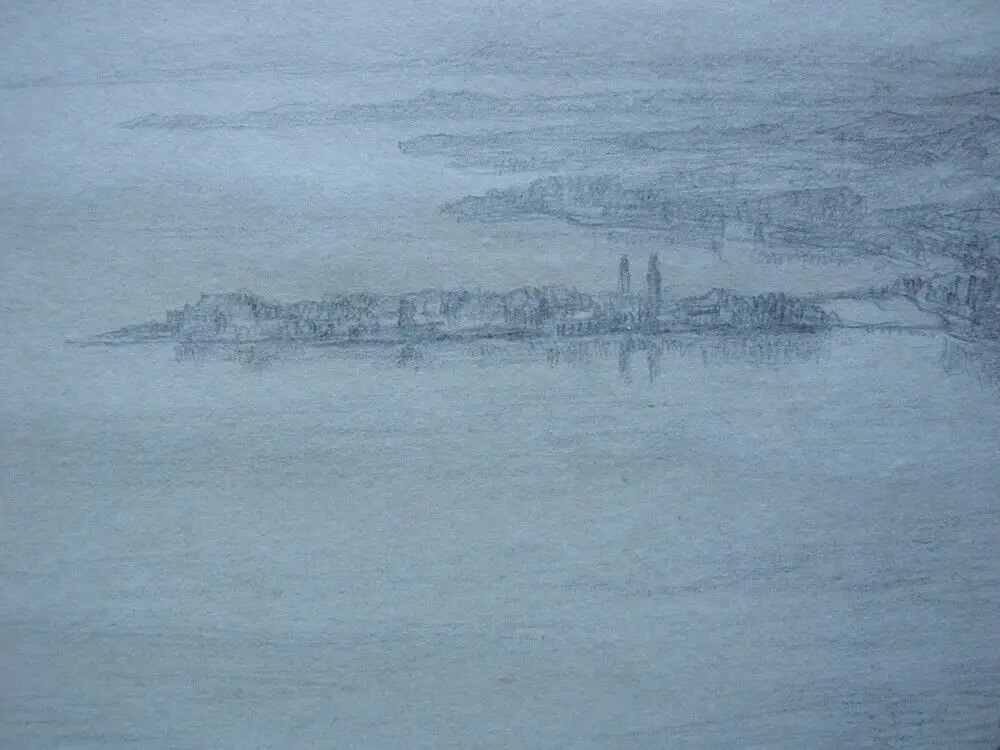 Karl Eyth (1877-1957) Blick auf Bodensee Lindau Bleistift-Zeichnung um 1920 sign 5