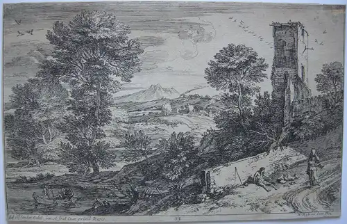 Adriaen Vander Cabel (1630-1705) Arkadische Landschaft Radierung um 1690