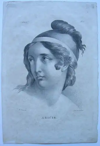 Aricie Arikia Nymphe griechische Mythologie  Lithografie Antoine J Langlumé 1850