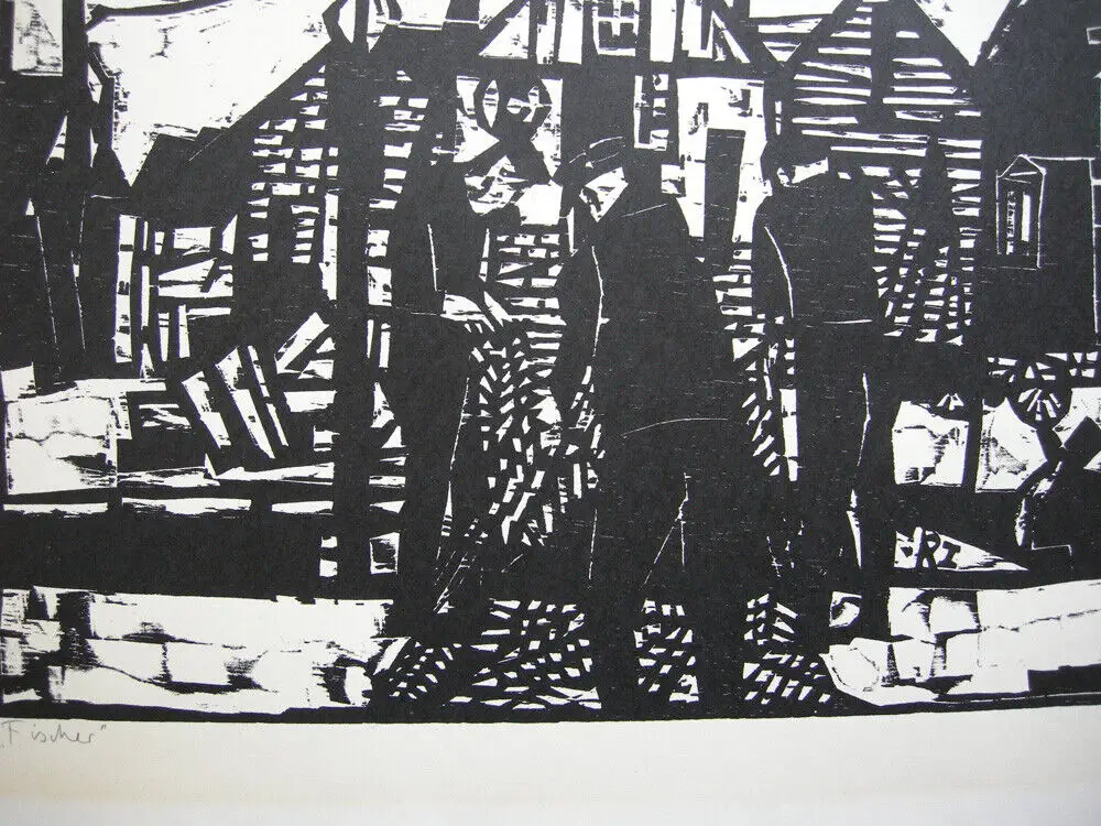 Diether Kressel (1925-2015) Fischer Orig Holzschnitt signiert 1964 2