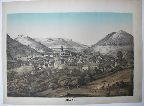 Urach Gesamtansicht Orig Lithografie Tonplatte 1869 Baden Württemberg