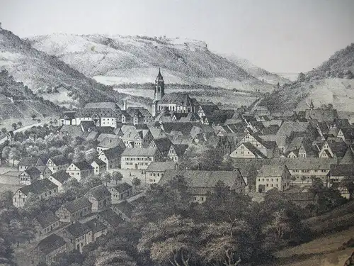 Urach Gesamtansicht Orig Lithografie Tonplatte 1869 Baden Württemberg
