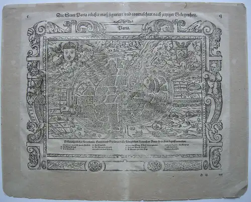 Sebastian Münster Holzschnitt Plan Paris 1580 Frankreich France Bois