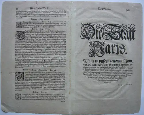 Sebastian Münster Holzschnitt Plan Paris 1580 Frankreich France Bois