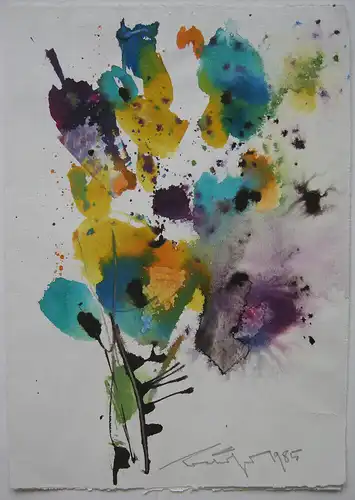 Hans Prähofer (1920-2005) Blumenstilleben Aquarell Brief 1985 signiert