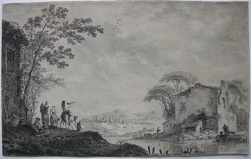 Ferdinand Landerer (1730/46-1795) Flusslandschaft  Radierung um 1780 Sizilien