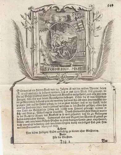 Sankt Formerius 25. Sept Patron der Gefangenen Orig Kupferstich um 1750