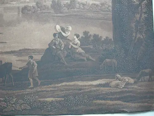 Arkadische Landschaft mit Hirten Aquatinta-Radierung von oder nach Lorrain 1700