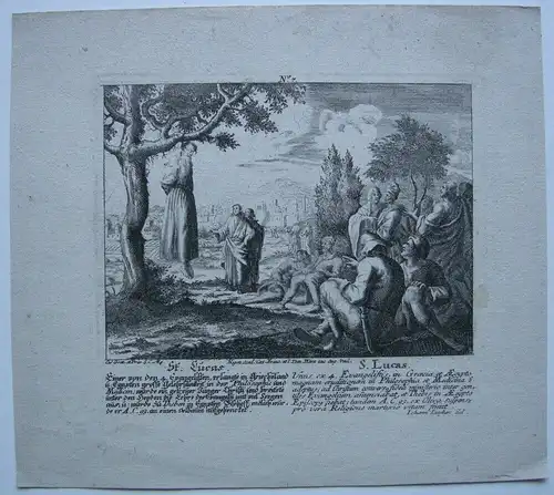 Jan Luyken (1649-1712) Martyrium des Hl. Lukas Evangelist Kupferstich 1700