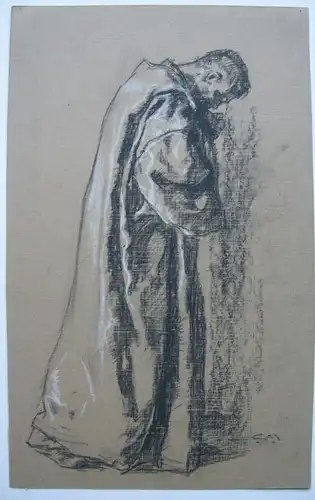 Carl v Marr (1858-1936) Betender Mönch Kohlezeichnung monogramiert