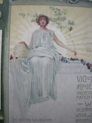 Kalender Wiener Jugendstil 1902 Werbung Victor Tischler Patentanwalt Lithografie