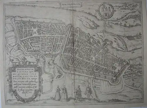 Magdeburg Sachsen-Anhalt Vogelschau -Ansicht Kupferstich Braun Hogenberg 1572