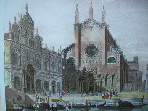 Venedig Venezia SS. Giovanni e Paolo Farblithographie blaues Papier 1835 Italia