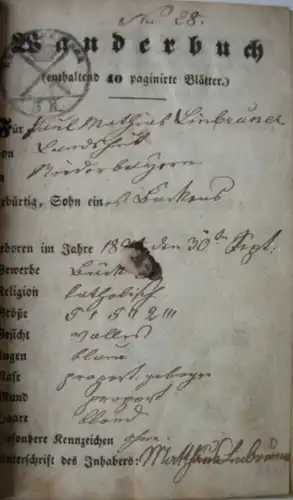 Wanderbuch Mathias Linbrunner Bäcker Landshut 1829 33 Einträge 4 Abrechnungen
