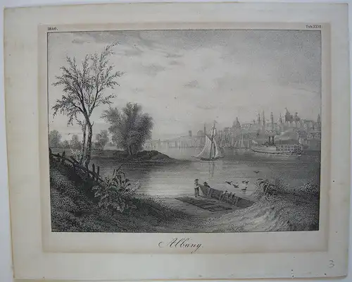 Albany New York Hudson River Orig Lithografie 1840 USA