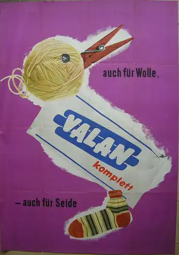 Plakat Reklame Werbung Waschmittel VALAN komplett Lithografie um 1960