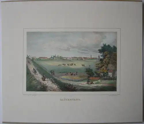 Glückstadt Schleswig Holstein Gesamtansicht Lithografie um 1860 R. Bürger