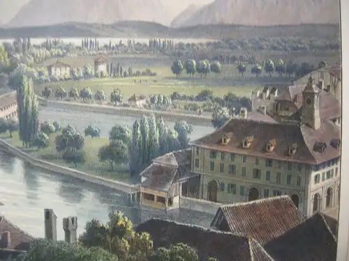 Thun Bern Schweiz Gesamtansicht Lithografie um 1850