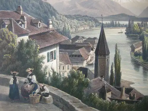 Thun Bern Schweiz Gesamtansicht Lithografie um 1850