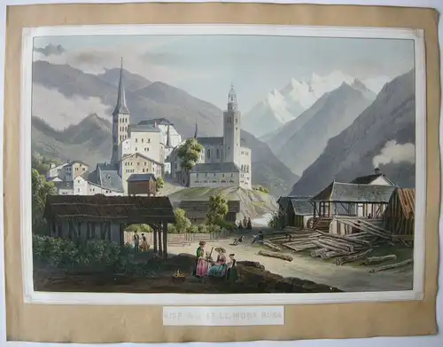 Viege Visp Wallis Schweiz Monte Rosa Lithografie um 1850