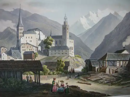 Viege Visp Wallis Schweiz Monte Rosa Lithografie um 1850