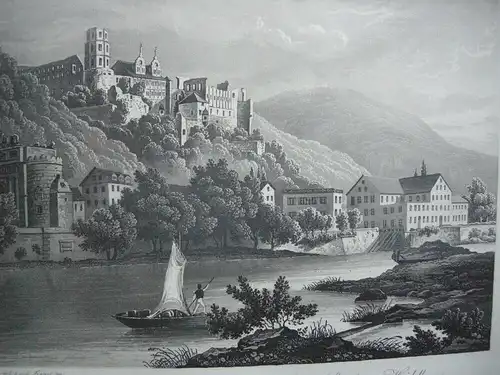 Johann J. Tanner (1807-1862) Schloss Heidelberg Orig. Aquatinta-Radierung 1850