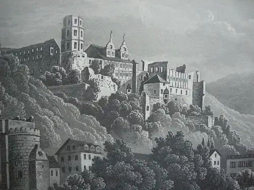 Johann J. Tanner (1807-1862) Schloss Heidelberg Orig. Aquatinta-Radierung 1850