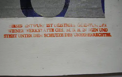 Wiener Werkstätte Stoffmuster Entwurf um 1900 Urheberrechtsstempel