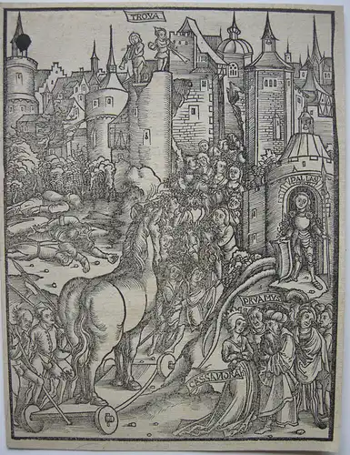 Sebastian Brant (1527/28-1521) Trojanisches Pferd Orig. Holzschnitt 1502 Vergil