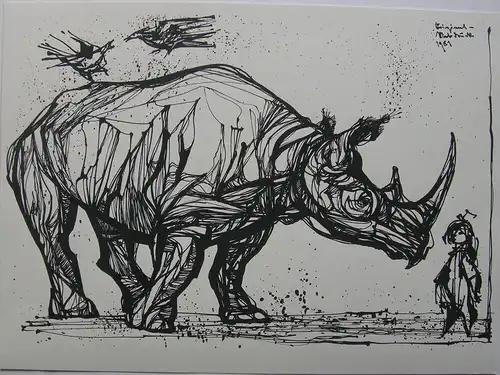 Hans Prähofer (1920-2005) Nashorn vor kleinem Mädchen Orig Serigrafie 1981